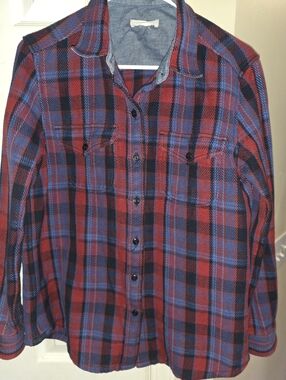 Outerknown Men's S Red and Blue Plaid Blanket  Button-Up Shirt